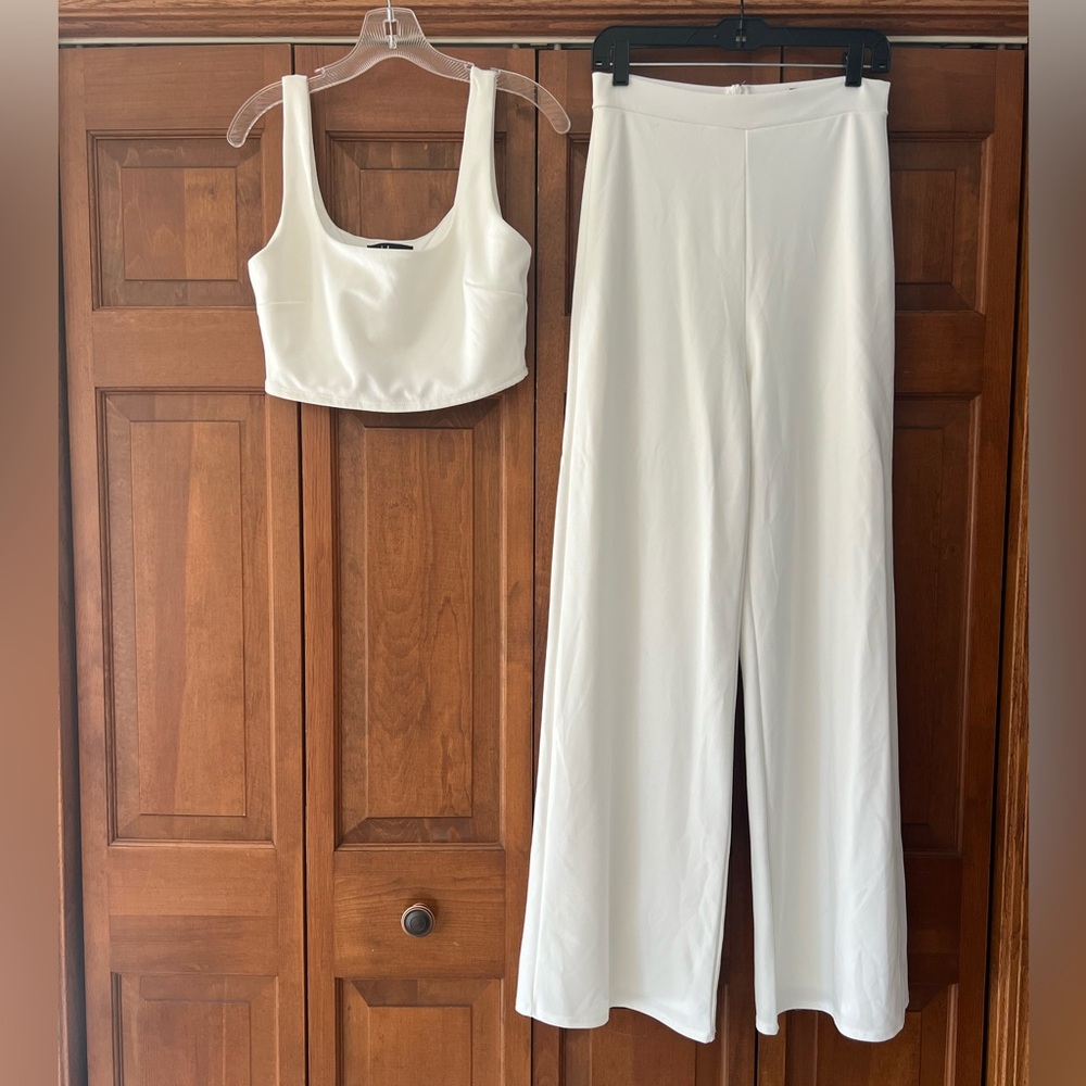 Lulu's White Wide Leg Jumpsuit Set